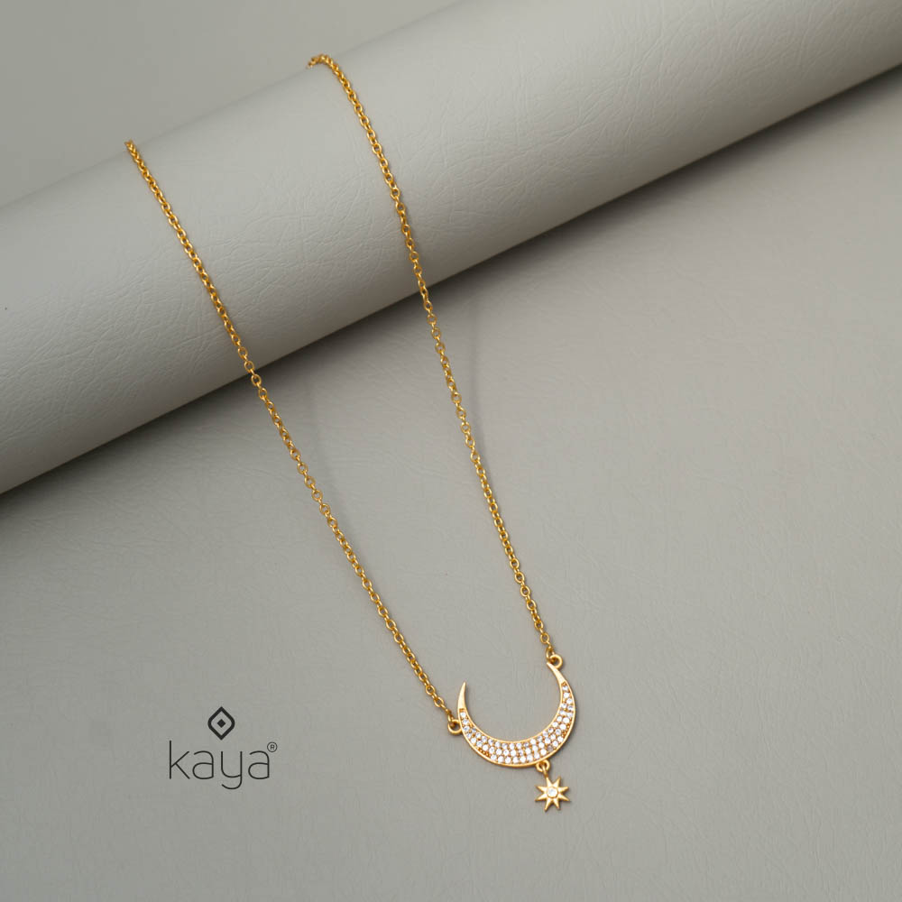 AD Stone Moon Pendant With Simple Chain - SK10096