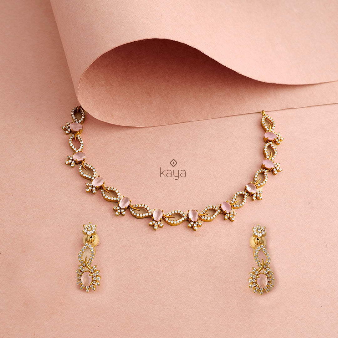 Gold Tone AD Stone Bridal Necklace Earring Set (color option) - SN100777