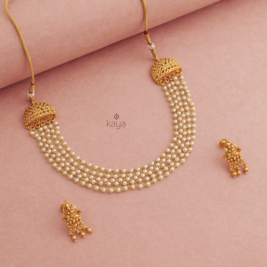 Pearl Layer Necklace Earrings Set - NV100797