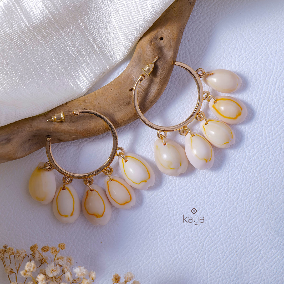 Seashell Drop Golden Hoop Earrings - PT100809
