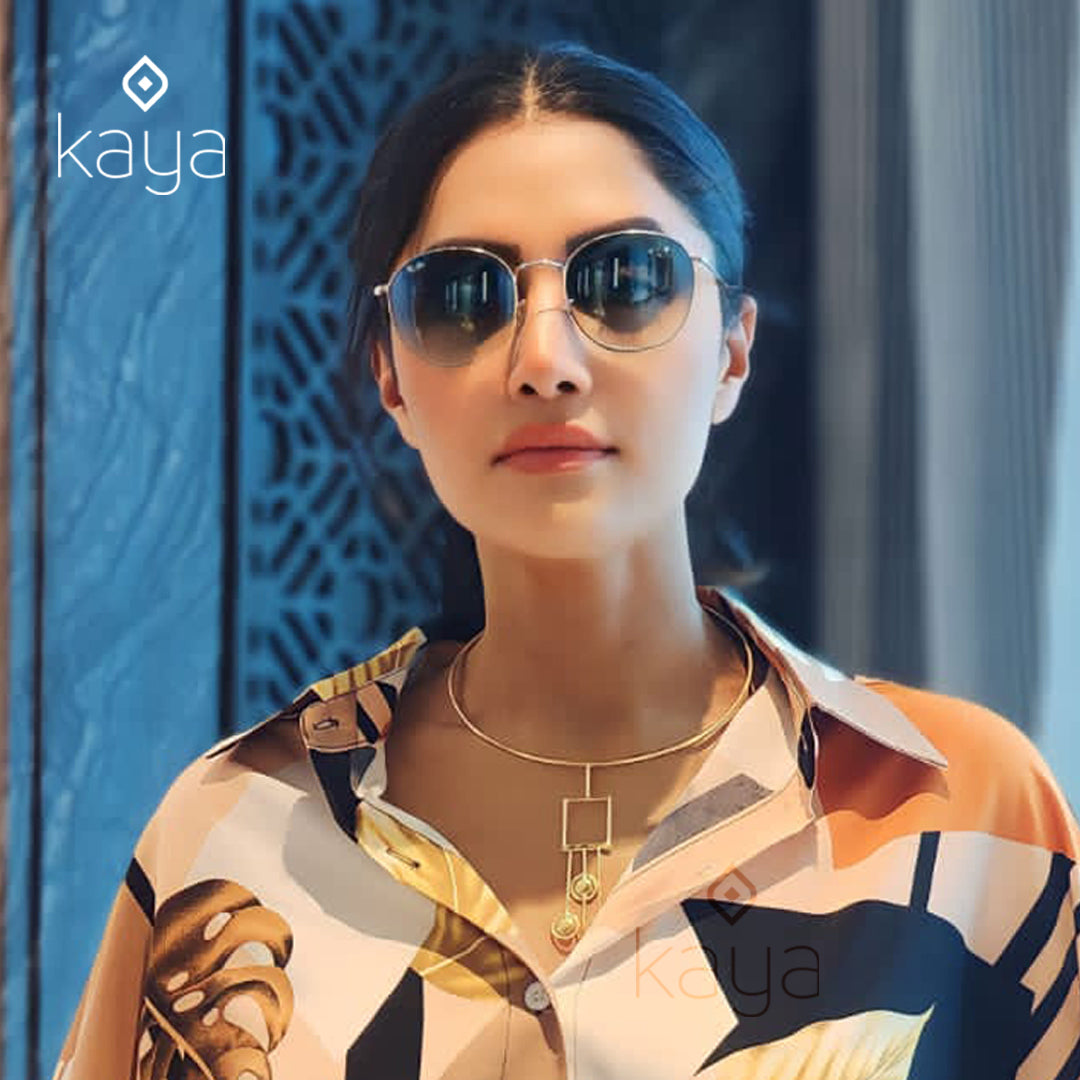 Golden Geometric Cuff Necklace with matching Earrings - KC100697