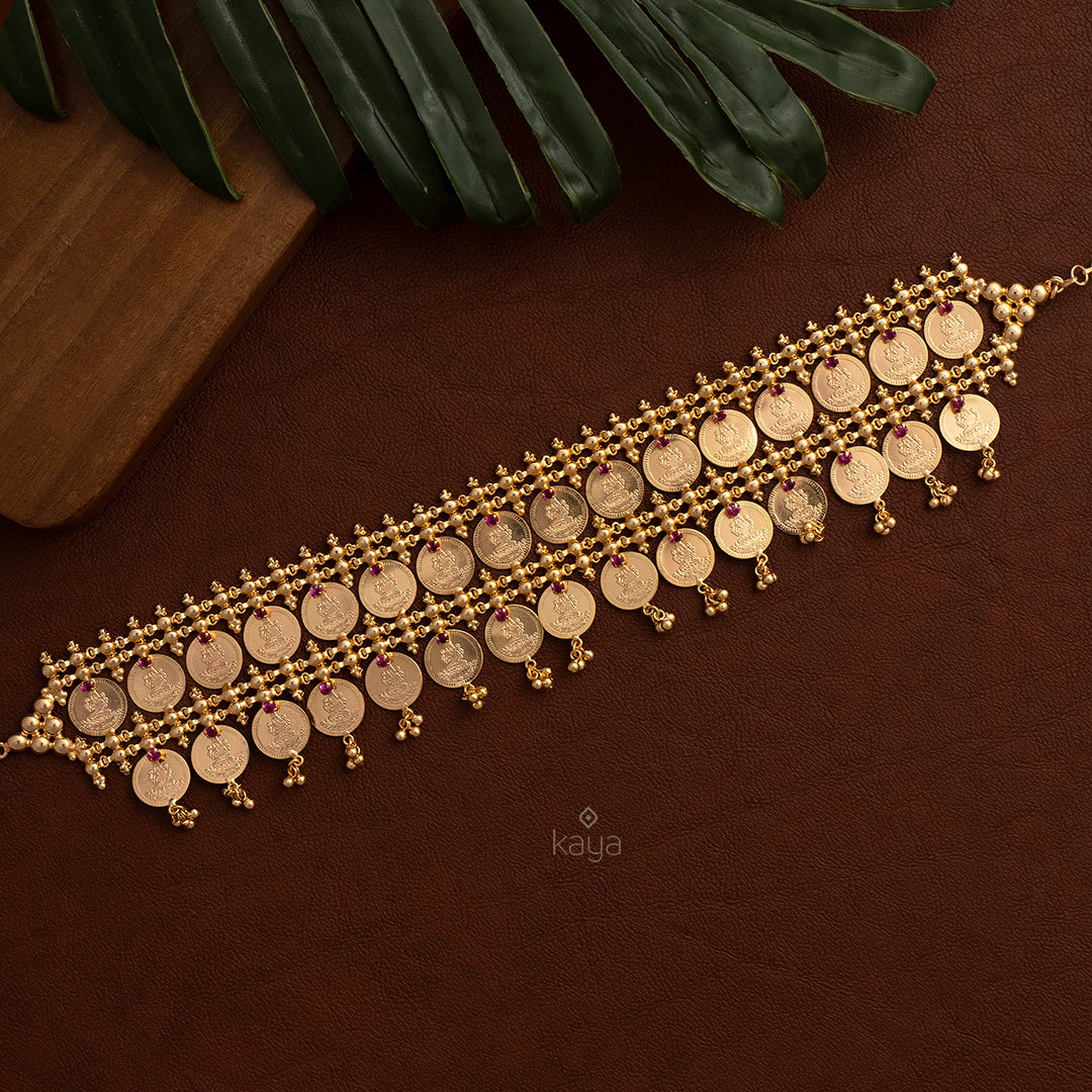 Gold tone Lakshmi coin Bridal choker necklace - AG100603