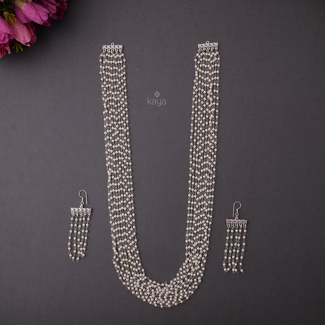 KY200133 - Pearl Layer Long Necklace with matching earring set