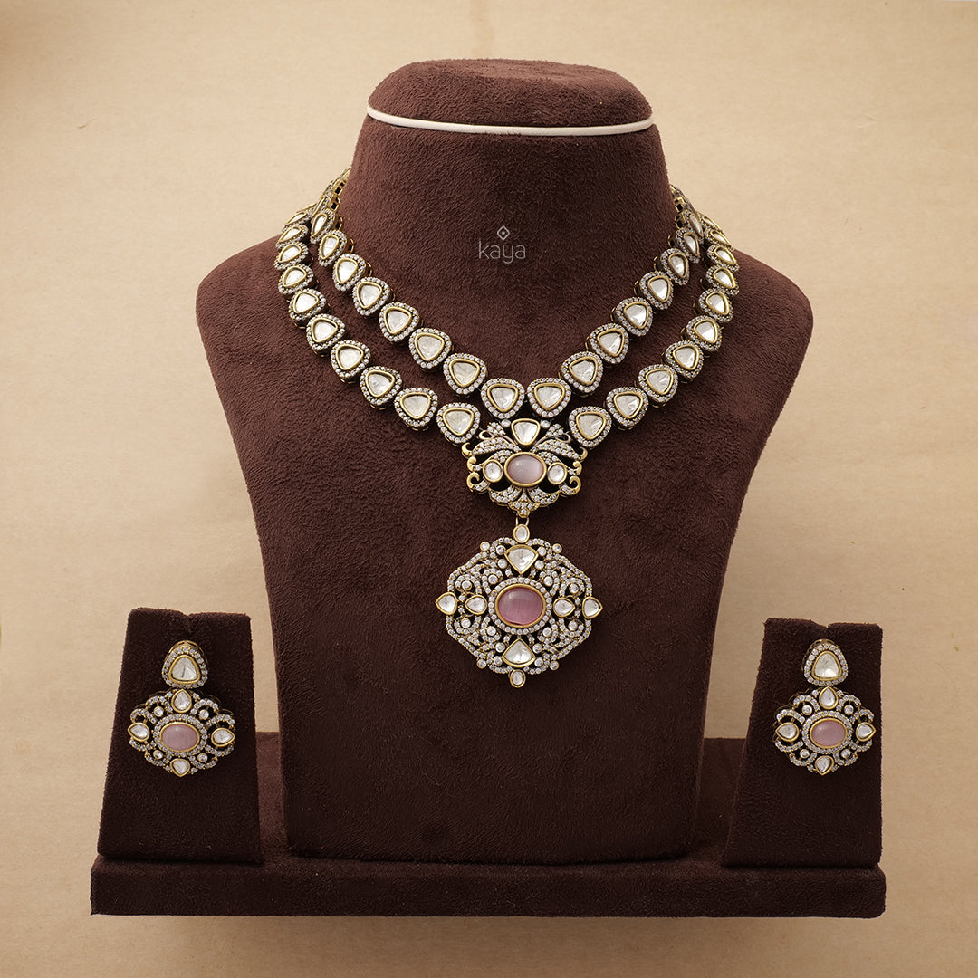 KH100971 - Polki Kundan Ad Stone Pendant Necklace Earrings Jewellery Set