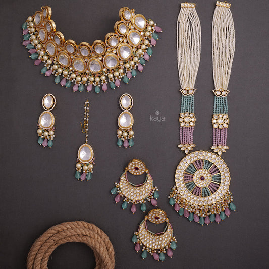 KH200106 - Bollywood Style Kundan Necklace Earrings Bridal Set
