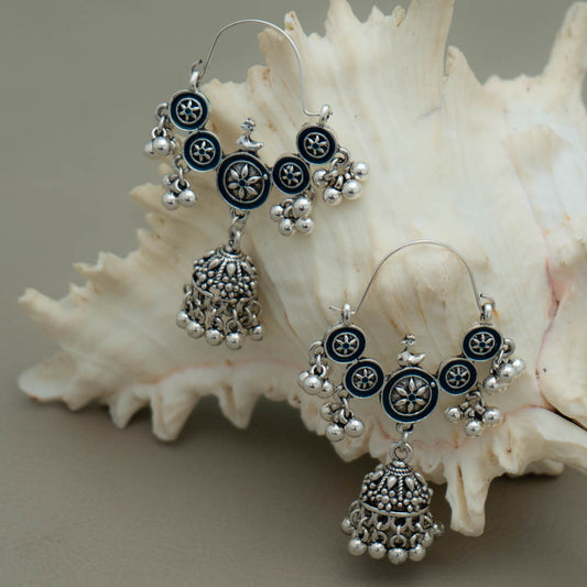 PT101547 - Oxidised Silver jumkha Earrings
