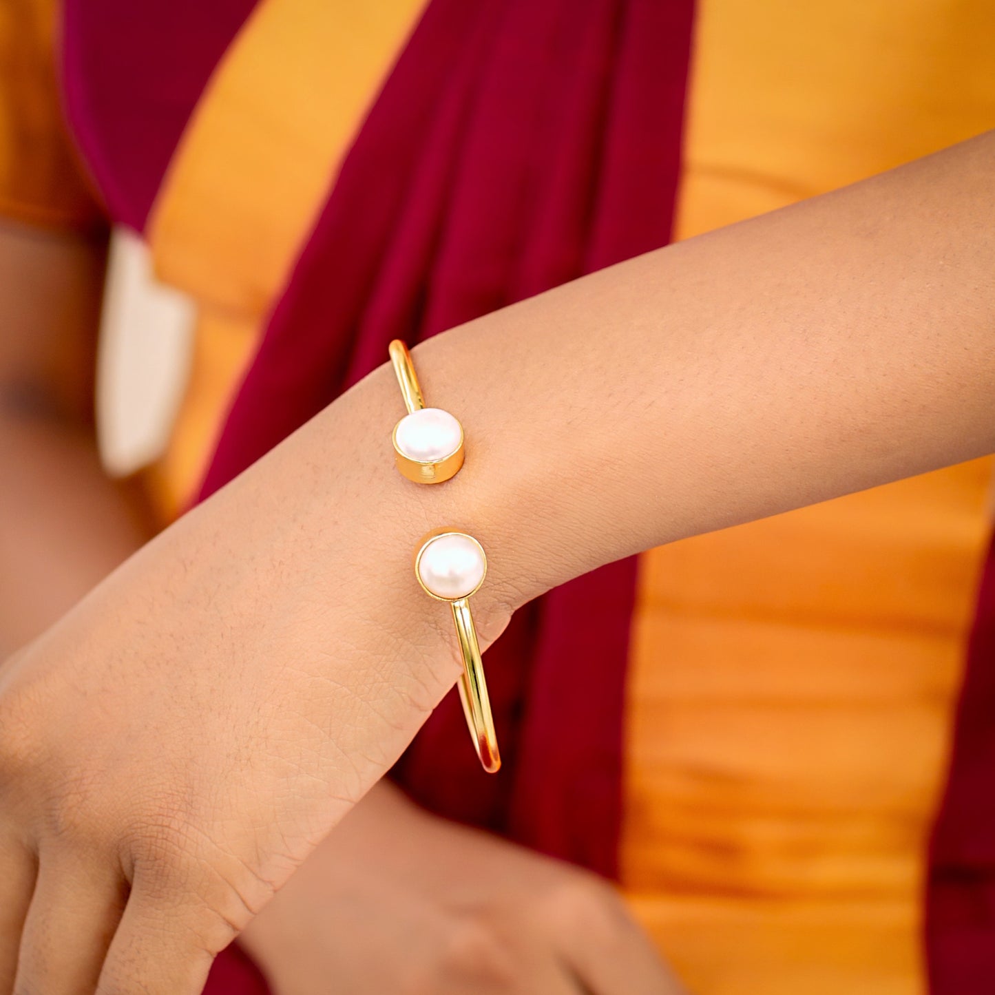 Gold Plated Adjustable Pearl Bangle - AS100425