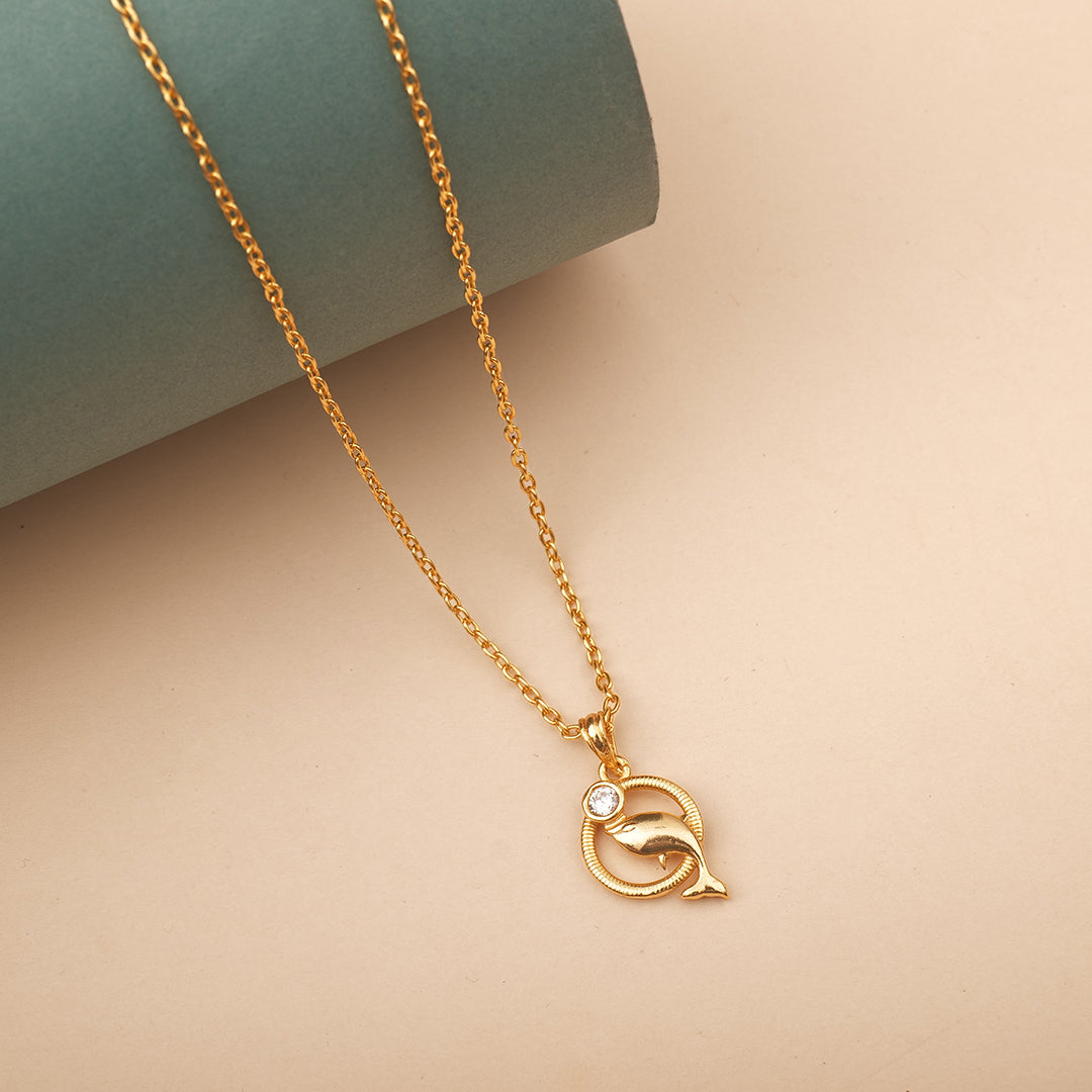 Gold toned Simple chain With Dolphin Pendant - SG100516