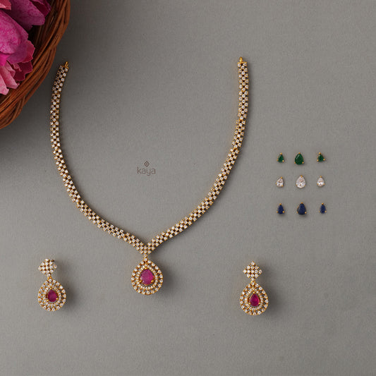NV100909 - AD Drop Necklace with 4 Interchangable stones