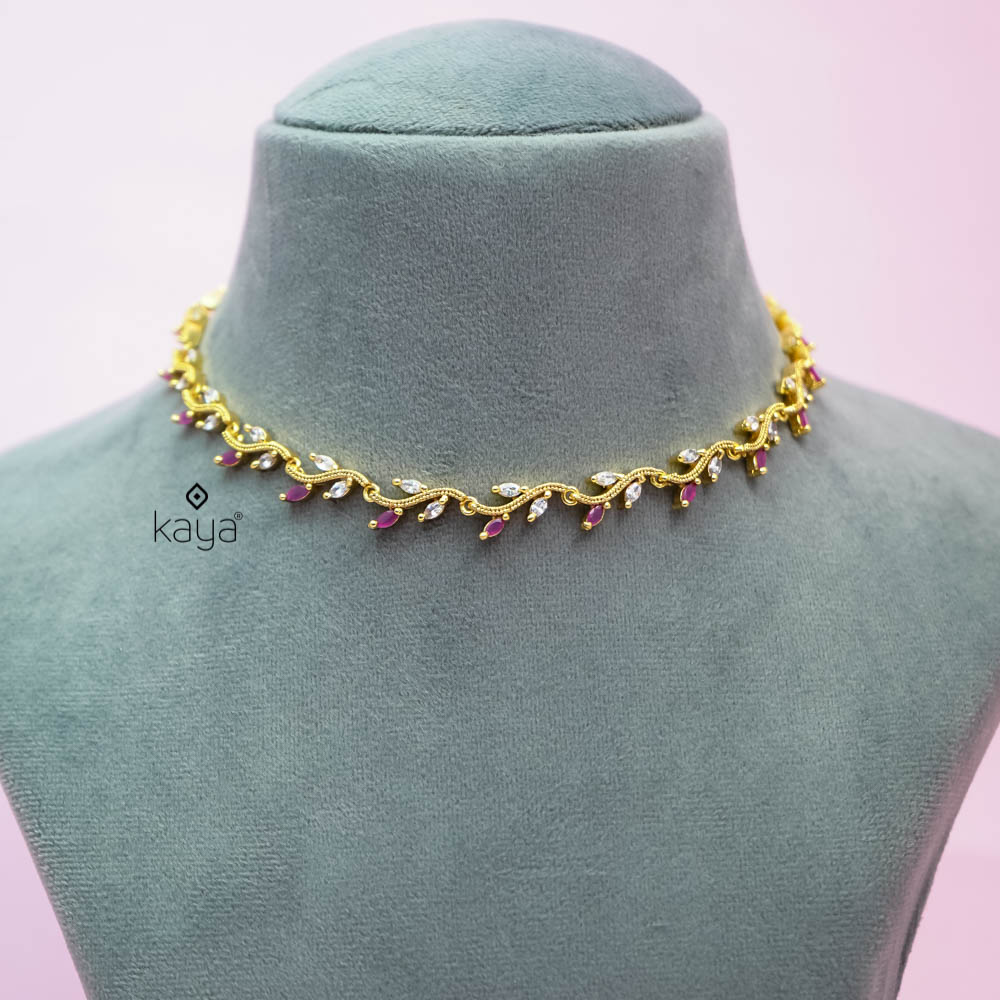 SR100781 - Gold Tone AD Stone Necklace (color option)