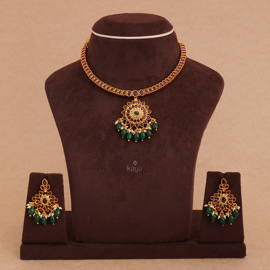 NV100888 Real kemp Addigai Necklace with Earrings