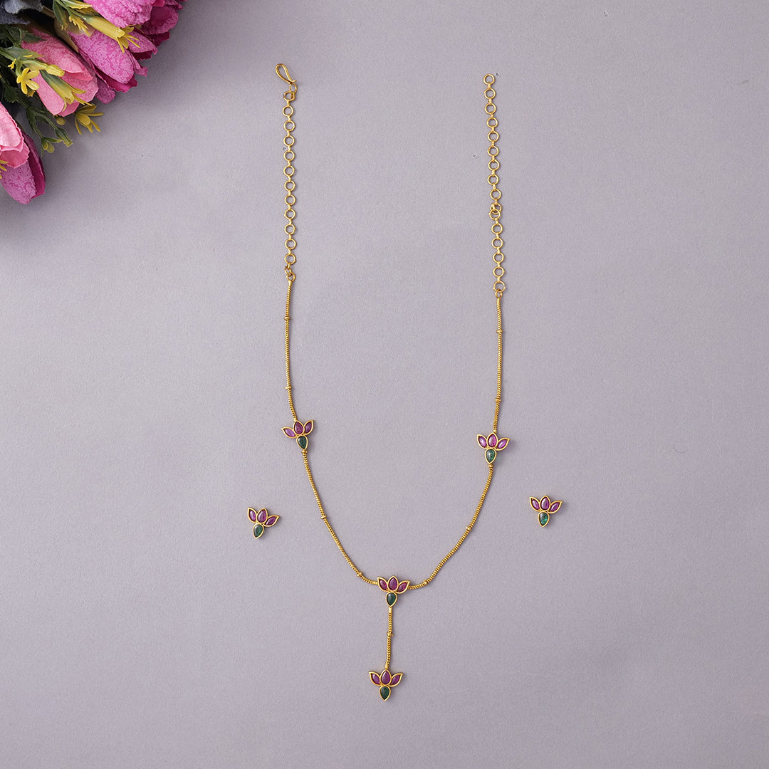 SN101003 - Lotus jadau chain Necklace