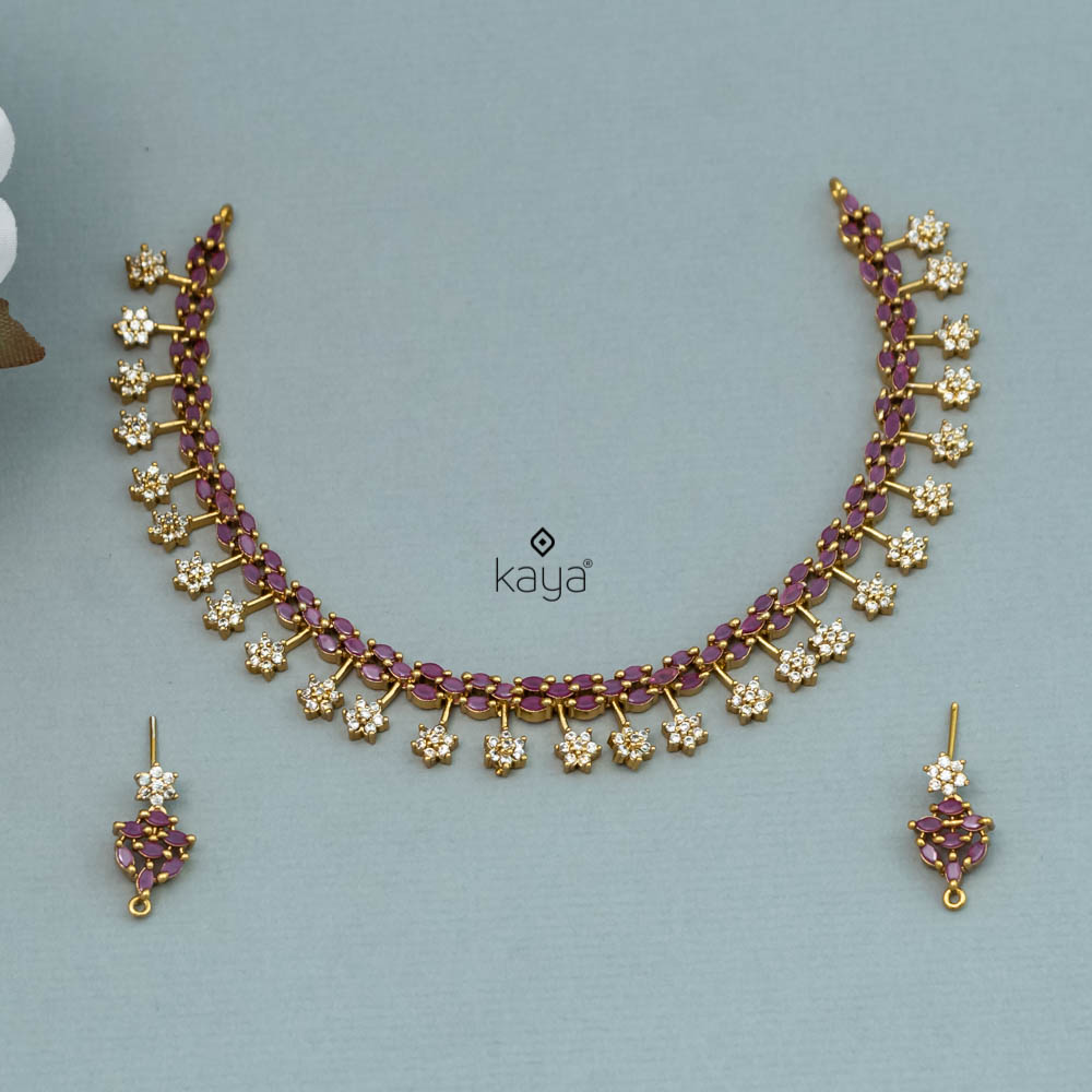 NV101285 - Premium Antique AD Stone Choker with Earrings