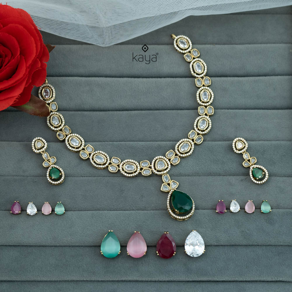 SN101291 - 5 Inter changeable Stones Victorian Necklace Earring Set