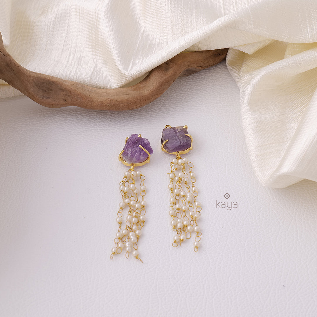 KU200103 - Natural Stone With Pearl hanging Earrings