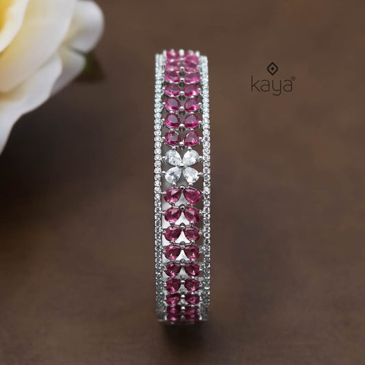 KM101355 - Silver Plated AD stone Openable Bangle