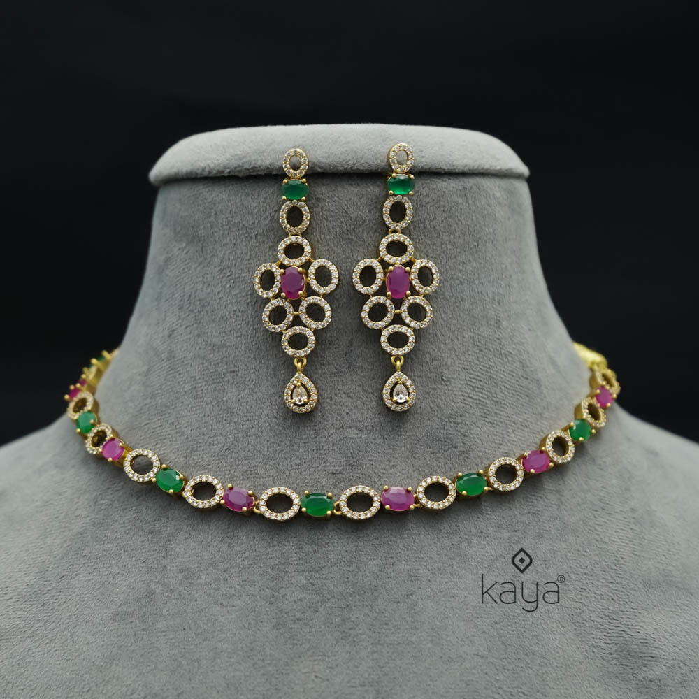 SC101293 - AD Stone Choker with Earrings
