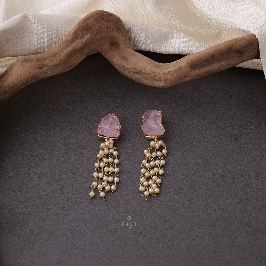 KU200103 - Natural Stone With Pearl hanging Earrings