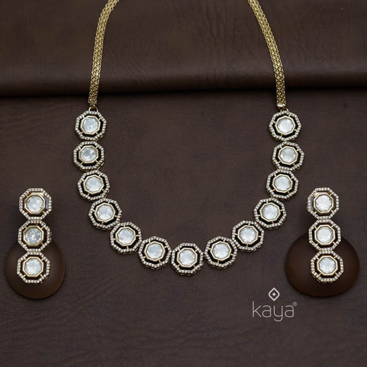 KM101364 - Moissanite Polki stone Necklace with matching Earrings