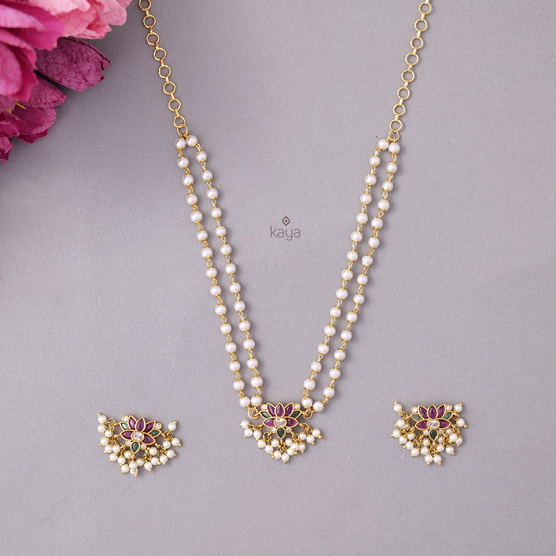 BH101004 - Lotus  Pearl  Necklace with Earring set