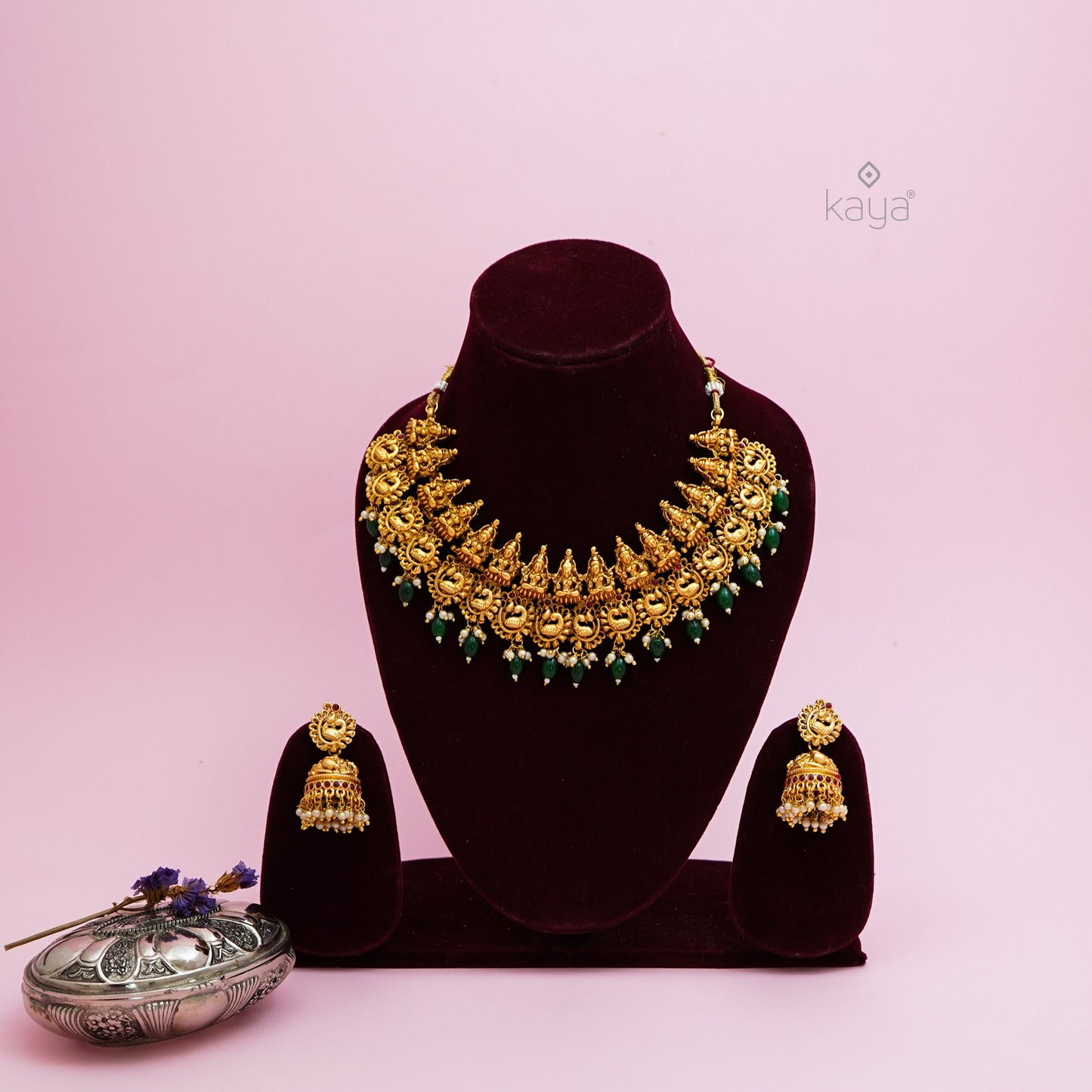KA100580 - Antique Lakshmi & Peacock Necklace with Earring Set (color option)