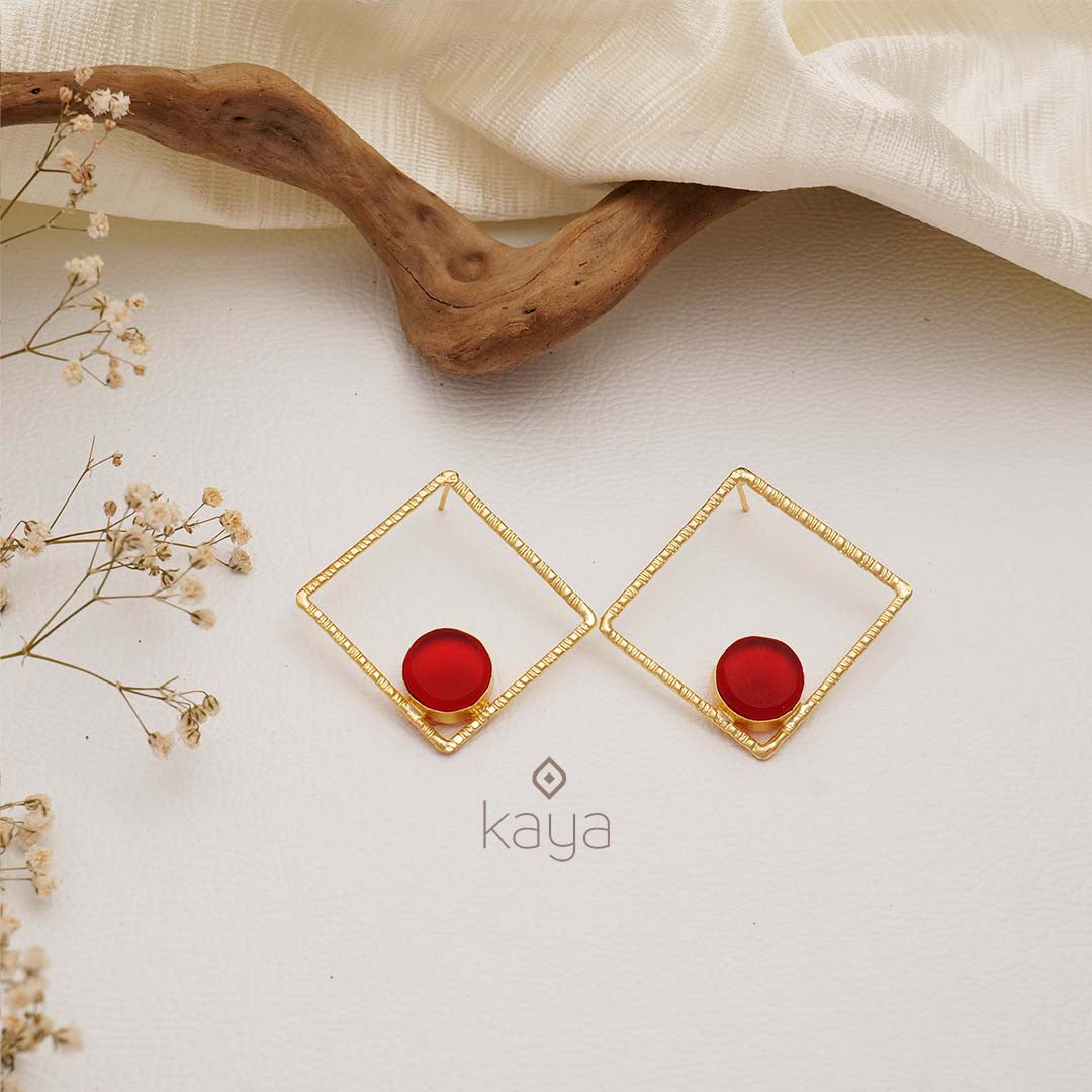 Natural Raw Stone With Square Shape Earrings (color option) -  KE100746