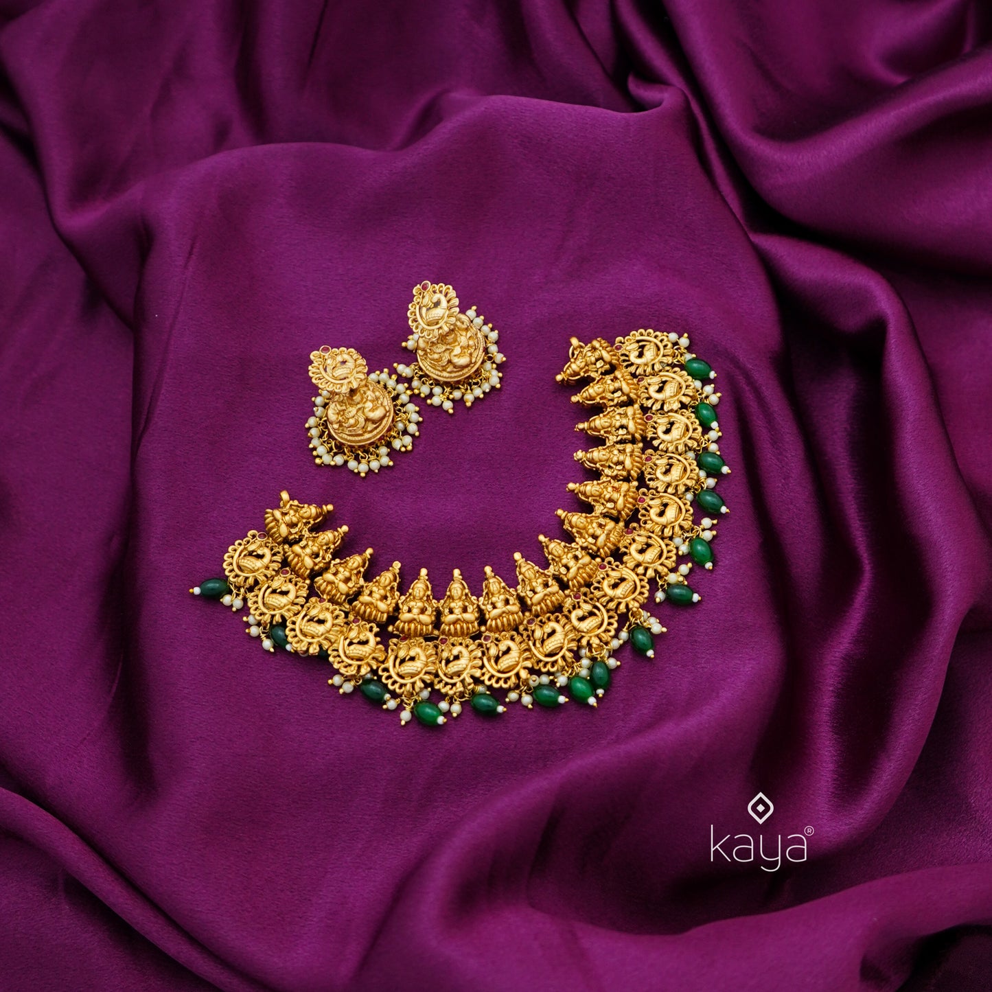 KA100580 - Antique Lakshmi & Peacock Necklace with Earring Set (color option)