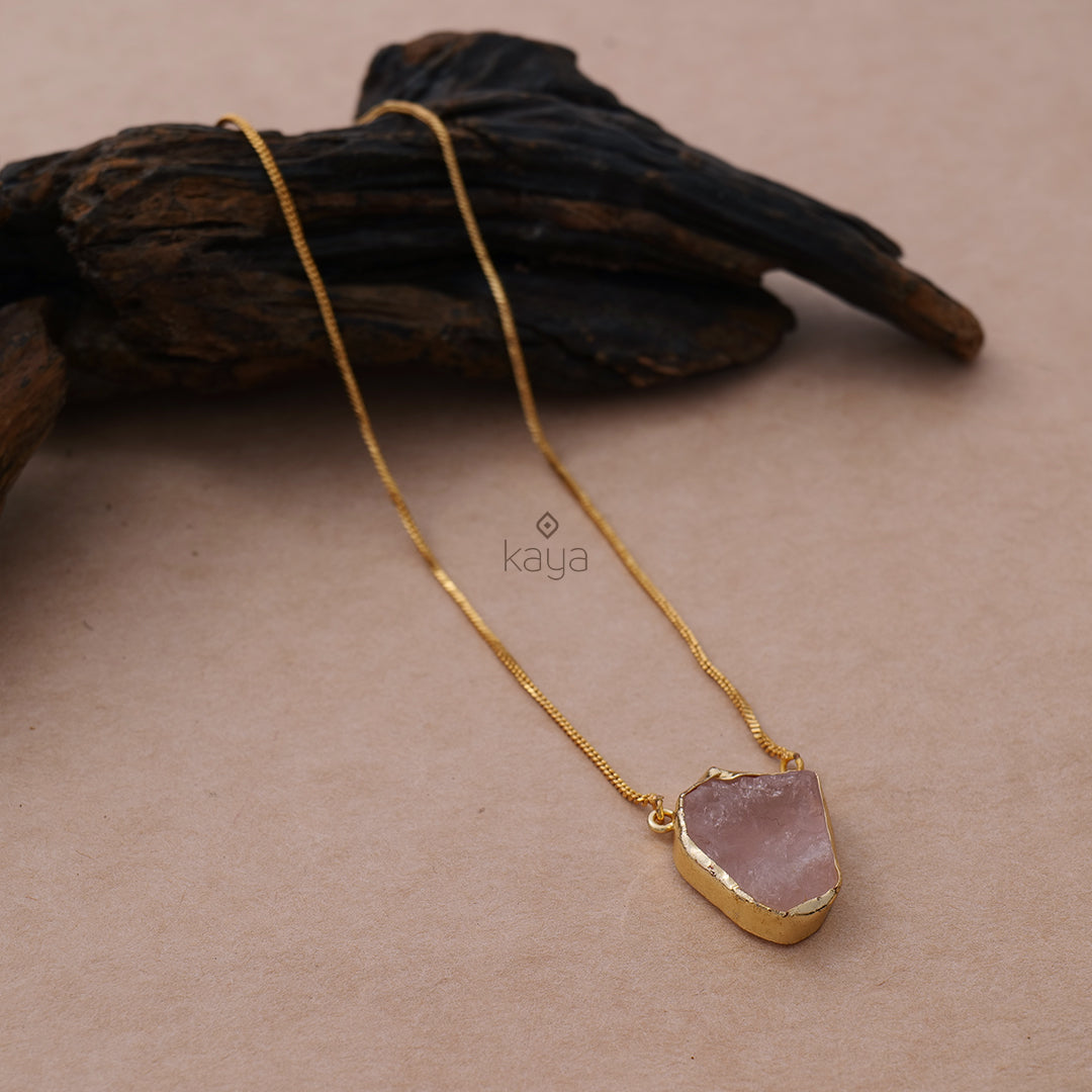 Goldtone Natural Raw Stone Necklace - KE100222