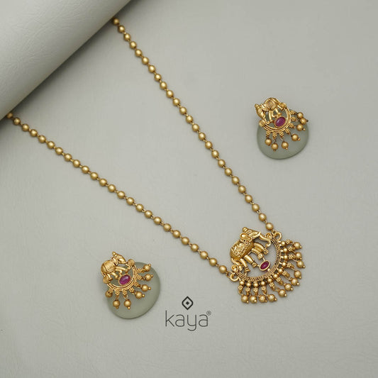 Haati Gold Bead Necklace with Earring Set - NV100124
