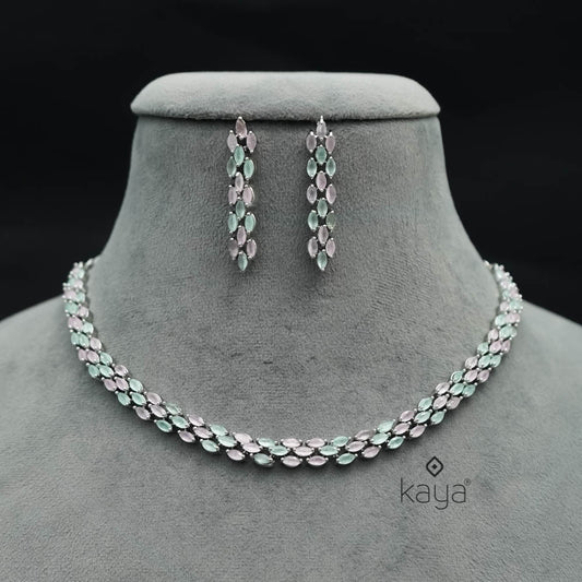 KM101359 - AD Choker Necklace with matching Earrings