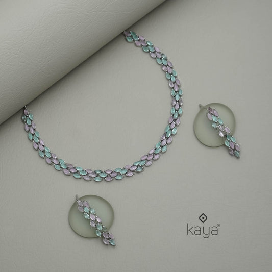 KM101359 - AD Choker Necklace with matching Earrings