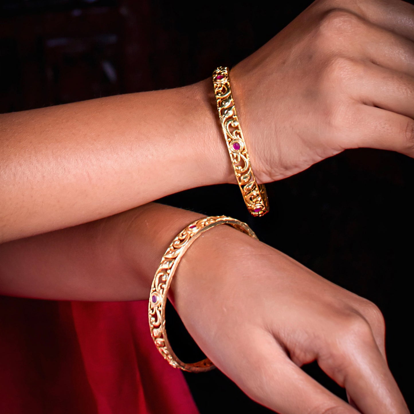 Gold Plated stone bangle (pair) -SG100491