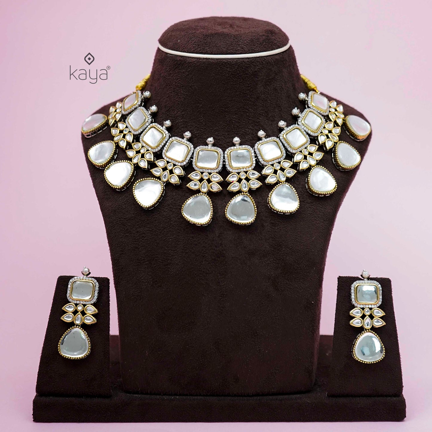 KH101211 - Silver Kundan Necklace Earrings Set
