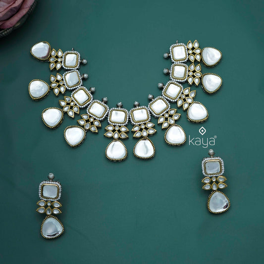 KH101211 - Silver Kundan Necklace Earrings Set