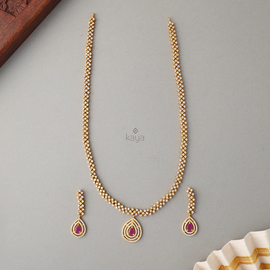 SC100921 - AD Stone Long necklace with Matching Earrings