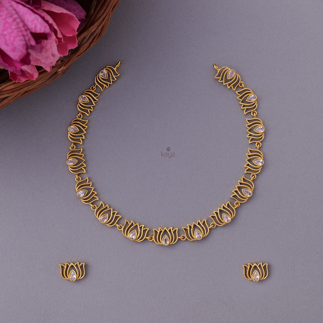 SN101036 - Lotus  Choker Necklace Earrings set