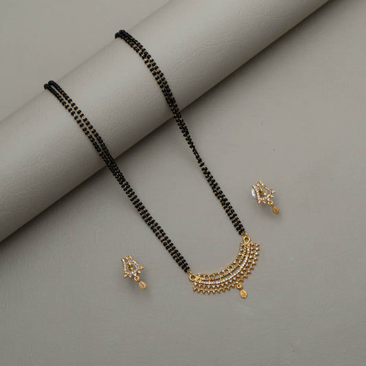 Gold Plated AD Stone Pendant Mangalsutra Necklace with Earring Set - KD100750