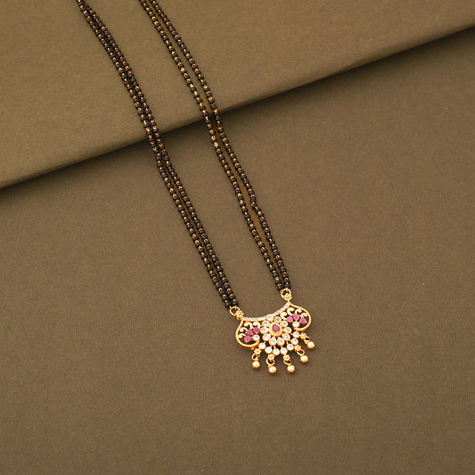 Gold Plated AD Stone Pendant Mangalsutra Necklace - SR100556