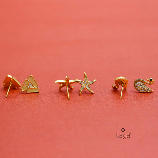 KJ101194 - Combo stud Earrings (Gold Toned)