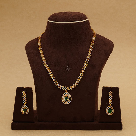 SC100921 - AD Stone Long necklace with Matching Earrings