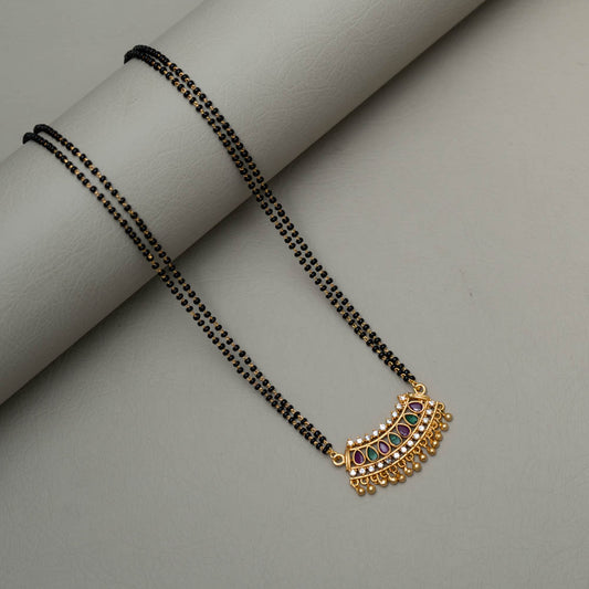 Gold Plated AD Stone Pendant Mangalsutra Necklace - SR100558