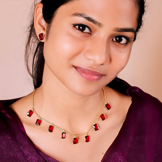 Simple Nine Stone Necklace Earrings Set (color option) - AS100738