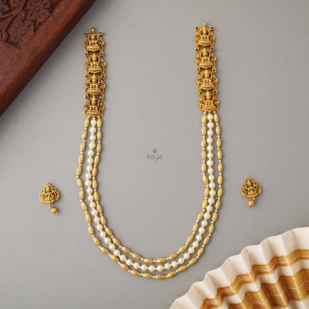 NV100893 Pearl layered Lakshmi Necklace with Earring