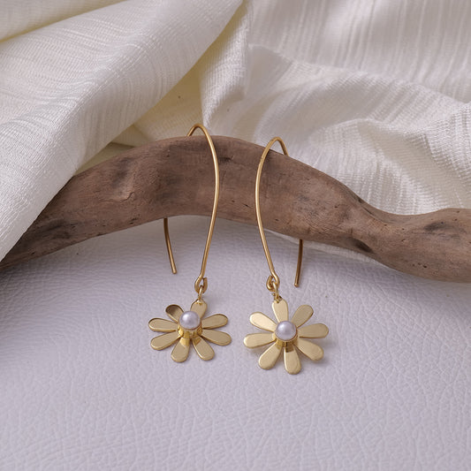 AS101029 - Gold Flower Drop Earrings