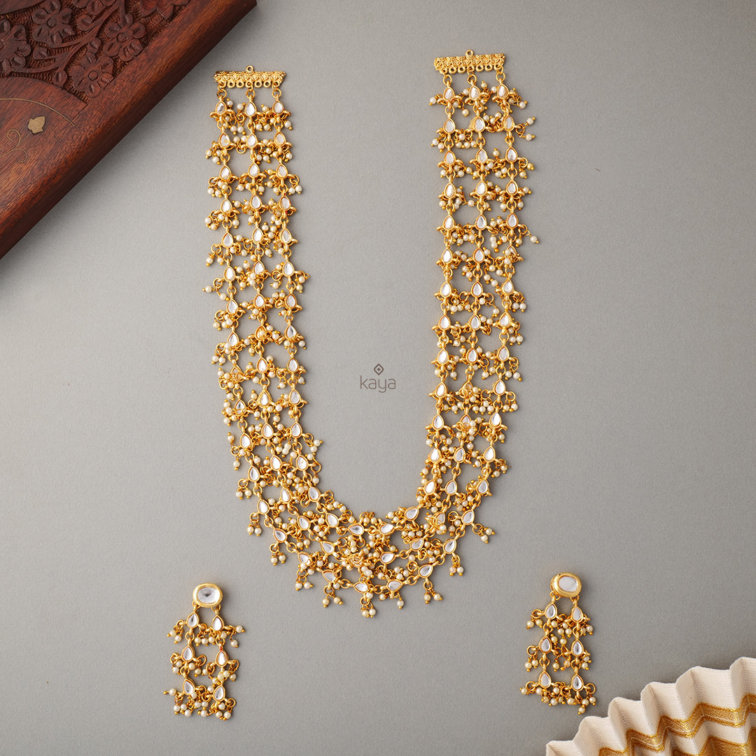 KH100884 Kundan Beads Gold Plated Layered Traditional Necklace Set