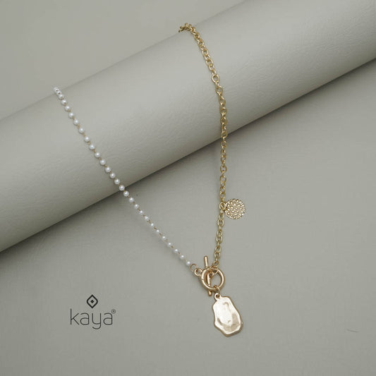 AI101088 - Gold Plated Half Pearl Half Link Chain
