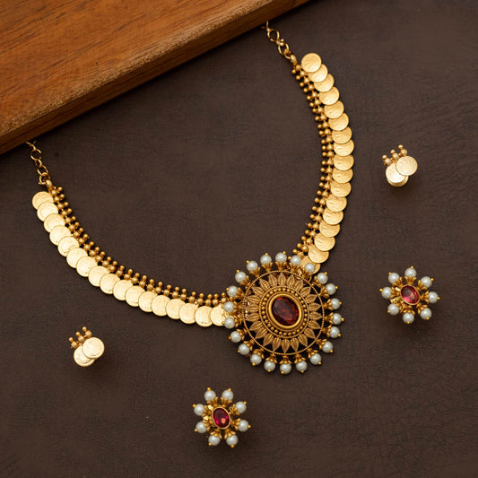 SN101572  - Antique Kaashu Necklace with Changable Pendant 2 Earring Set