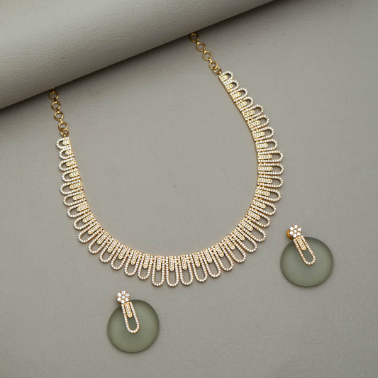 Gold Tone AD Stone Bridal Necklace Earrings set (color option) - SR100539