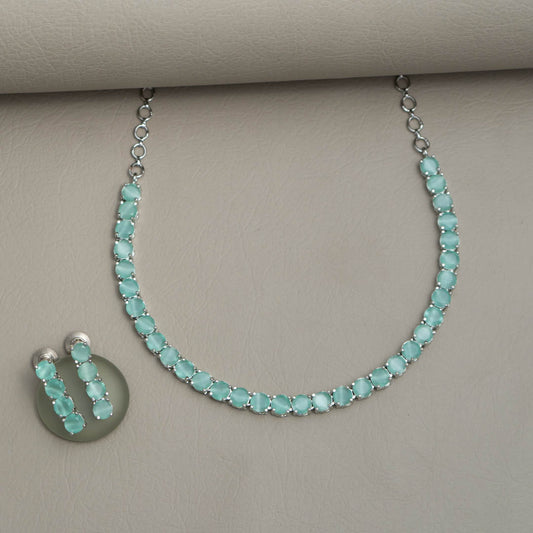 Silver Plated AD Necklace with matching Earrings - OT100794