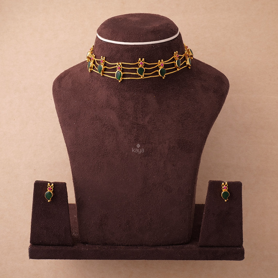 AG100975 - Gold tone Mango choker Necklace with matching Earring